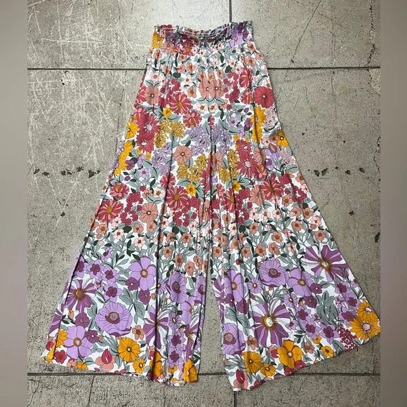 💚 3246. Floral Boho Smocked Waist Wide Leg Pants - Picture 6 of 12